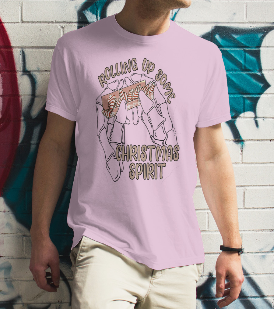 Rolling Up Some Christmas Spirit Skeleton Hands With Candy Cane Wrapper T-Shirt