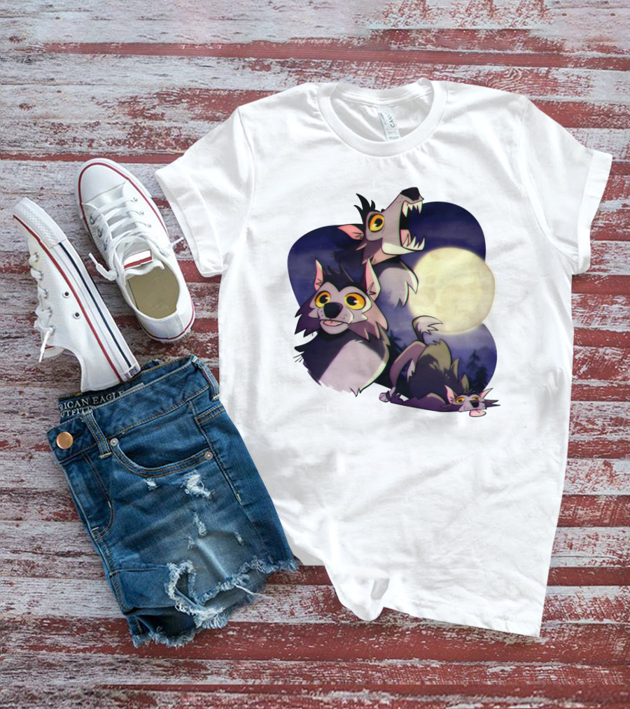 Three Wuff Moon Essential Wolves Howling Full Moon Night Sky T-Shirt