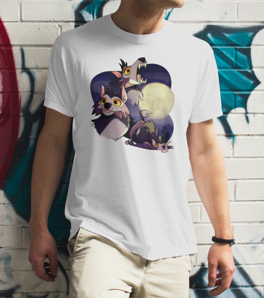 Three Wuff Moon Essential Wolves Howling Full Moon Night Sky T-Shirt