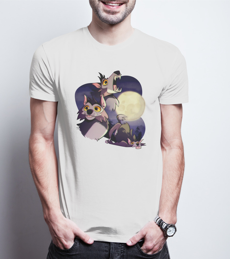 Three Wuff Moon Essential Wolves Howling Full Moon Night Sky T-Shirt