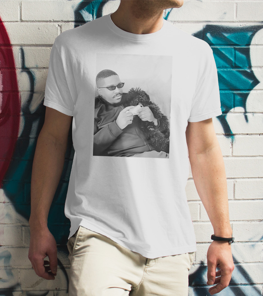 Father's Tiny Shades Relaxing With Pet On Couch T-Shirt