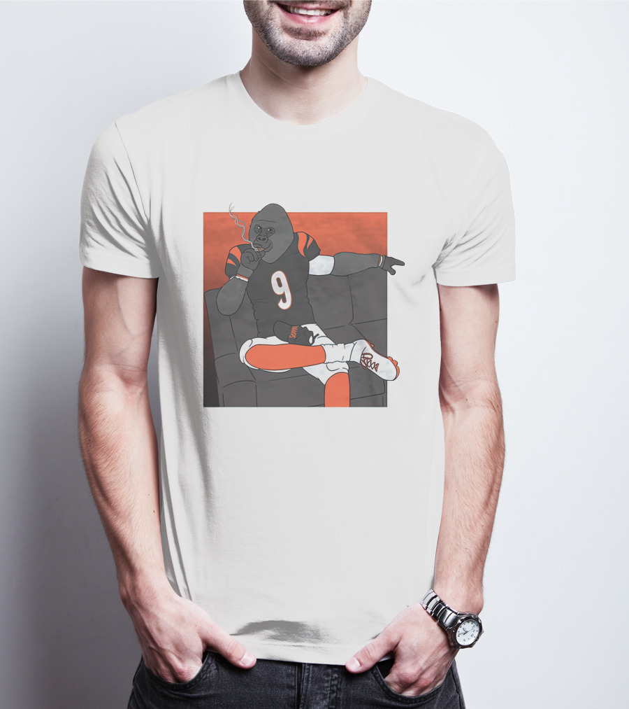 Harambe Smoking Gorilla Wearing Number 9 Jersey Sitting On Couch T-Shirt