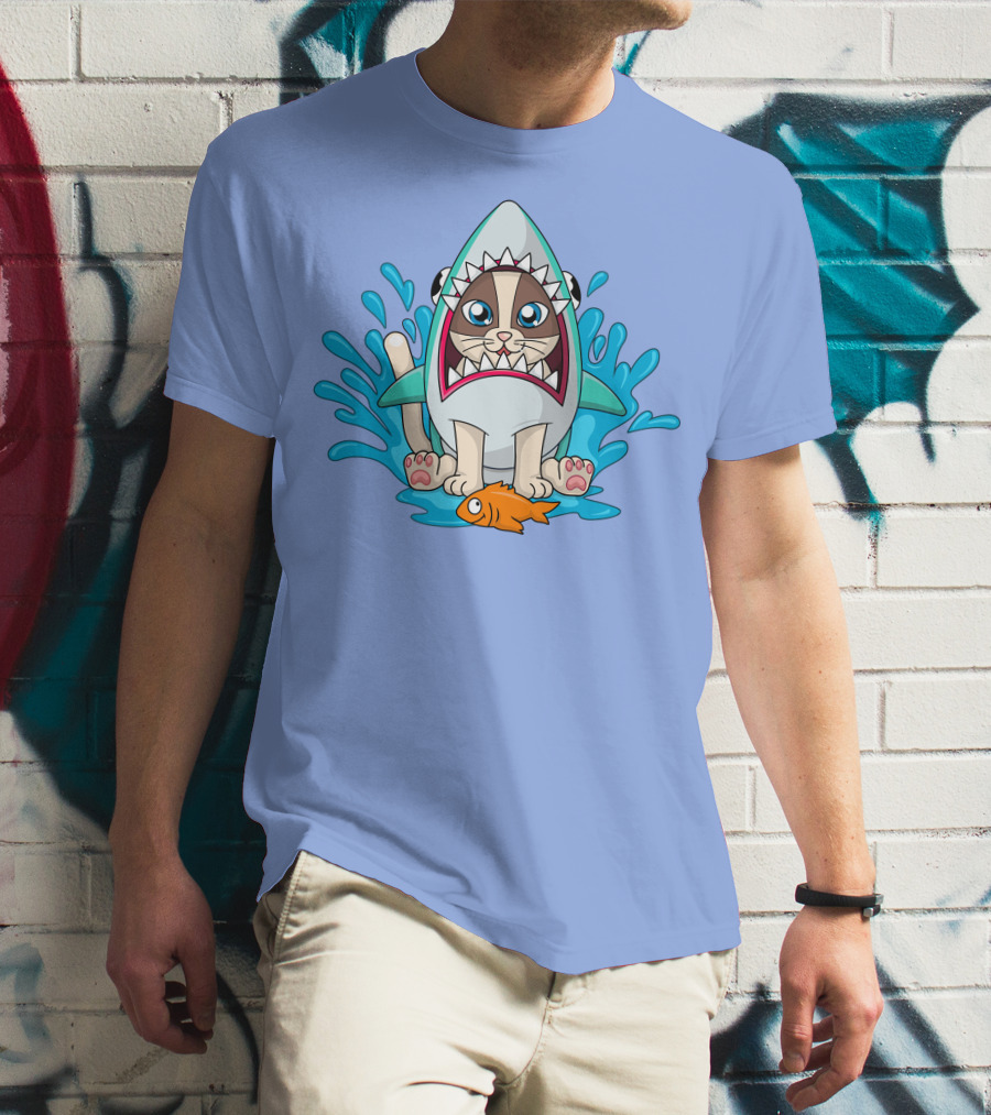 Inquisitormaster Merch Cute Cat Shark Splash Fish T-Shirt