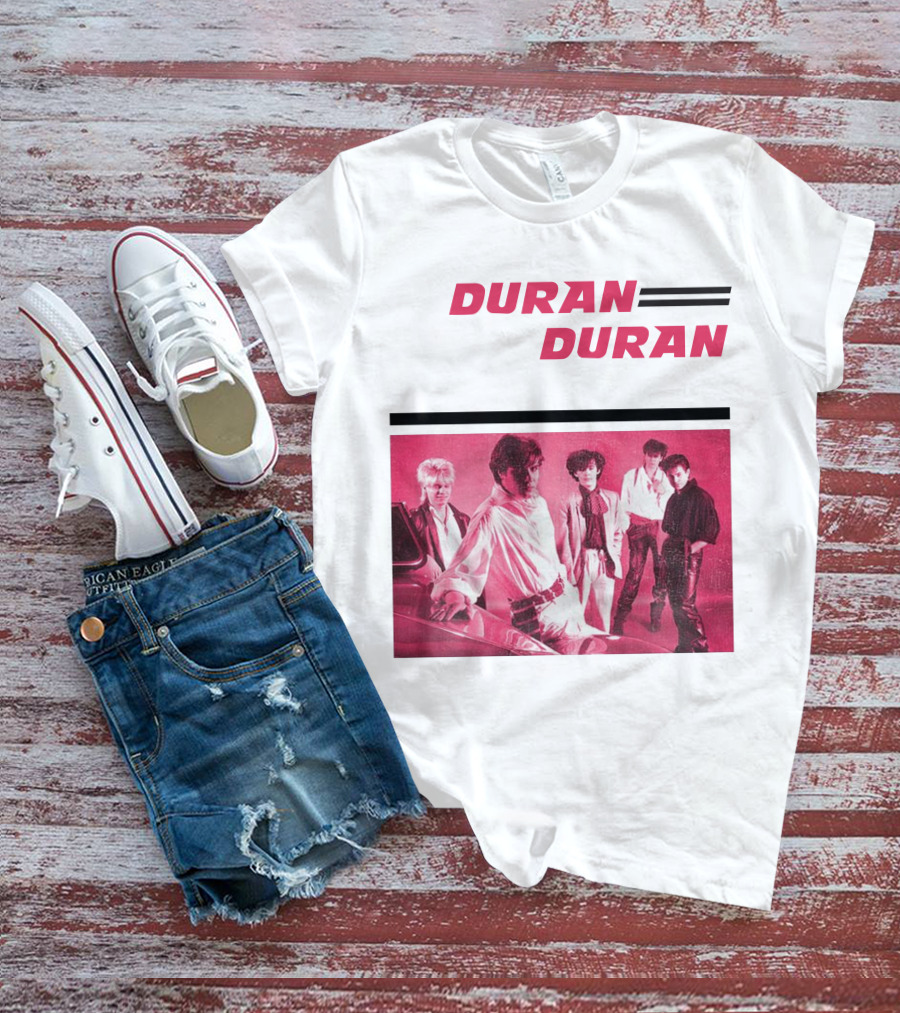 Duran Duran Band Photo With Stylized Logo And Pink Tone T-Shirt