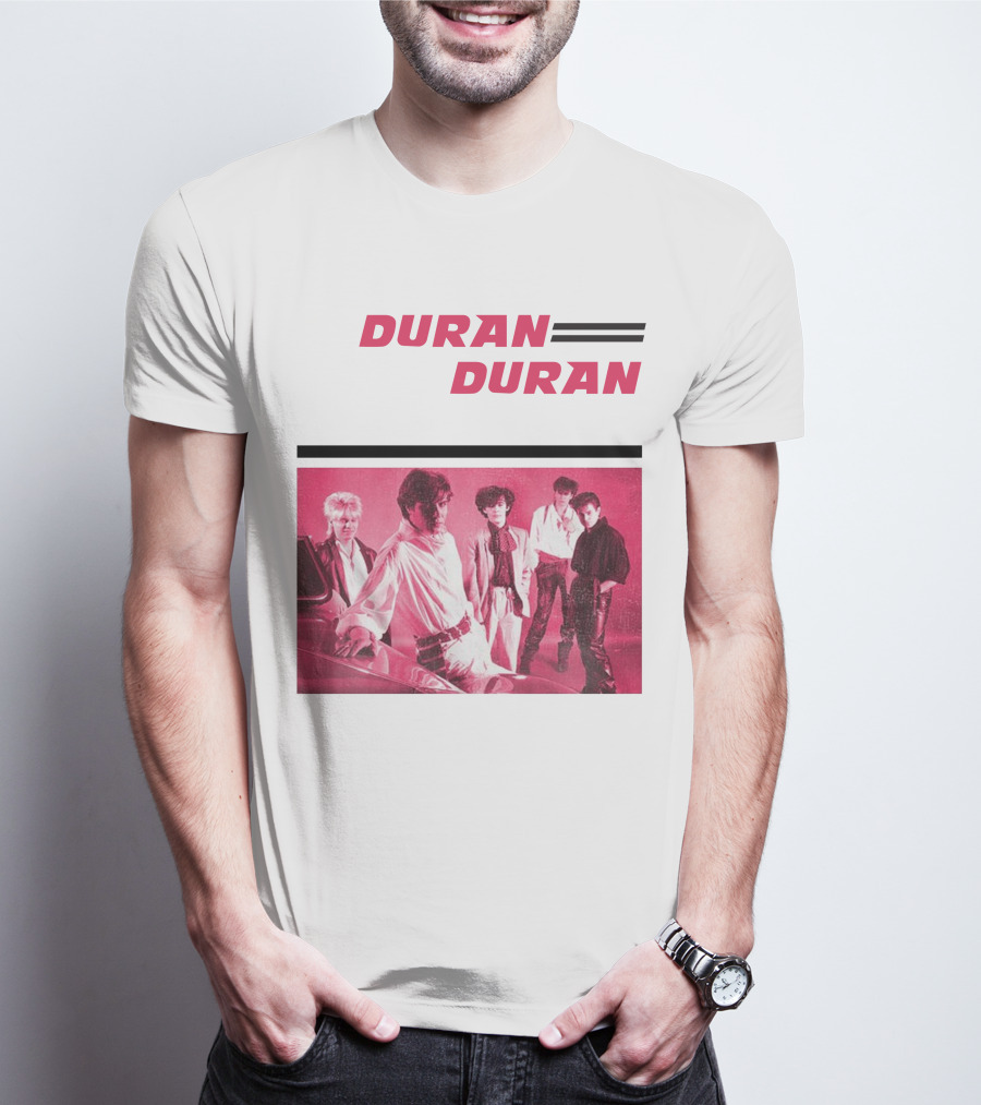 Duran Duran Band Photo With Stylized Logo And Pink Tone T-Shirt