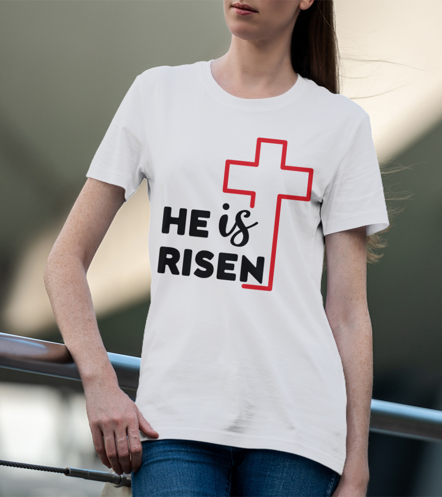 HE IS RISEN Cross Outline T-Shirt