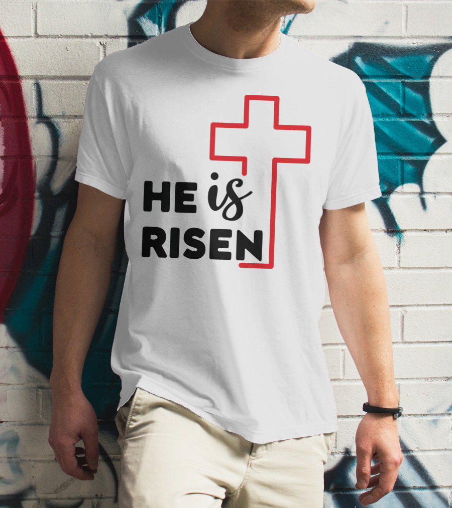 HE IS RISEN Cross Outline T-Shirt