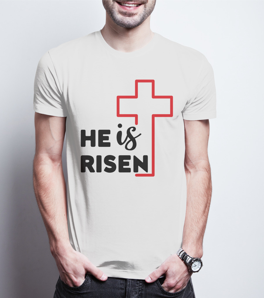 HE IS RISEN Cross Outline T-Shirt