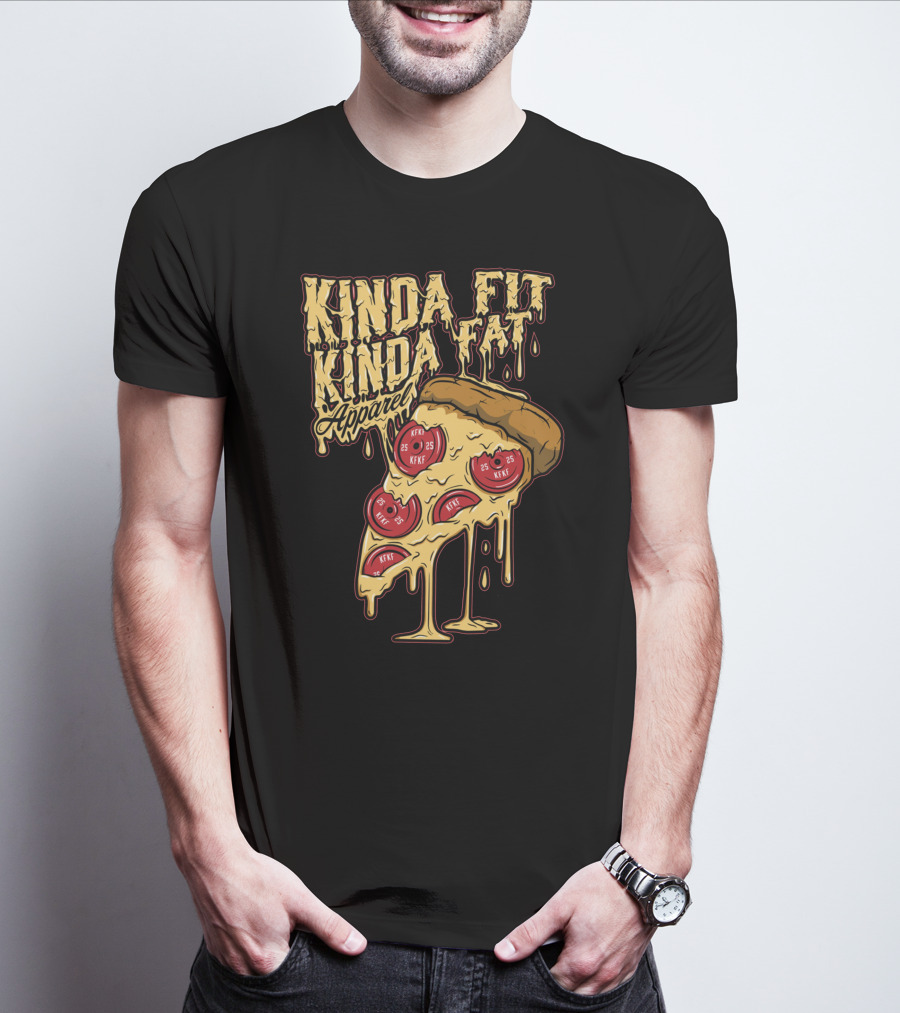 Kinda Fit Kinda Fat Apparel Melting Pizza Slice With Pepperoni Weights T-Shirt