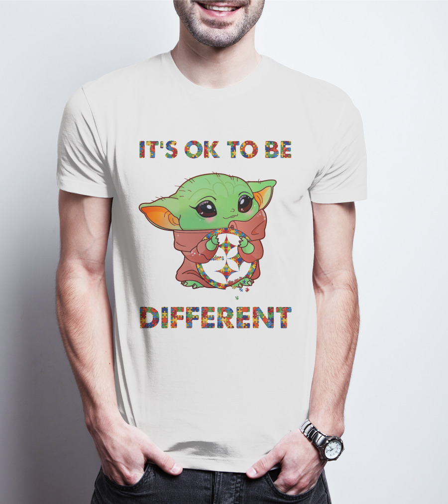 It's Ok To Be Different Baby Yoda Holding Pittsburgh Steelers T-Shirt