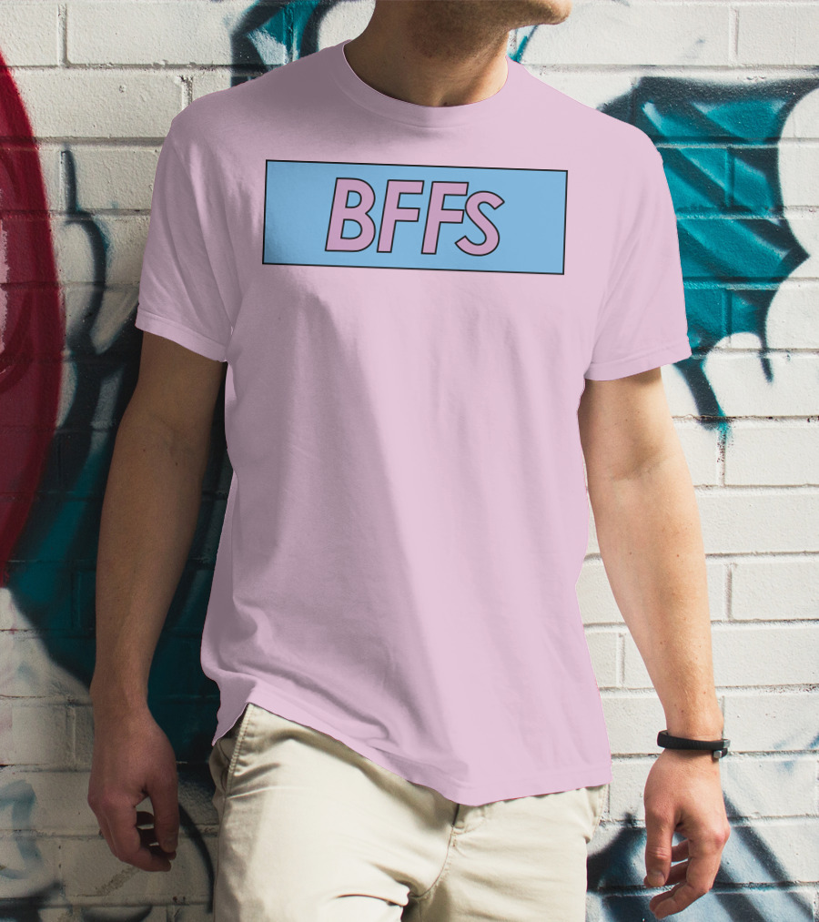 BFFs Podcast Merch Pink And Blue Block Text T-Shirt