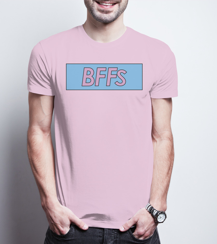 BFFs Podcast Merch Pink And Blue Block Text T-Shirt