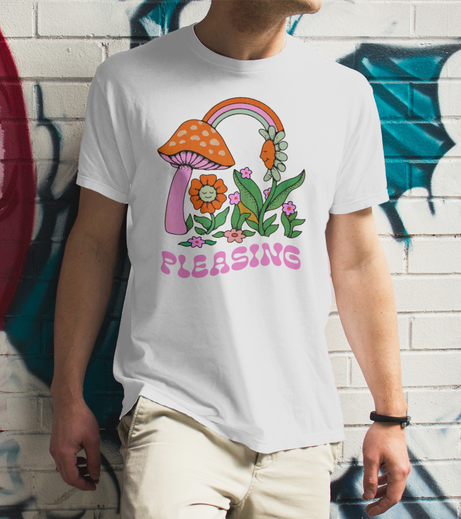 PLEASING Flower Mushroom Rainbow Garden T-Shirt