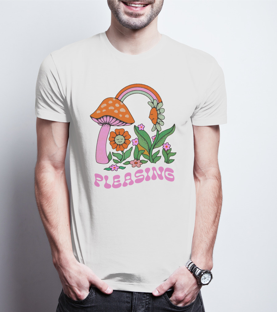 PLEASING Flower Mushroom Rainbow Garden T-Shirt
