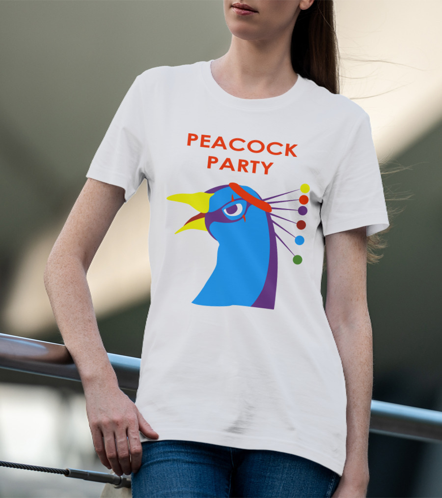 Peacock Party Auburn Blue Bird Colorful Head T-Shirt