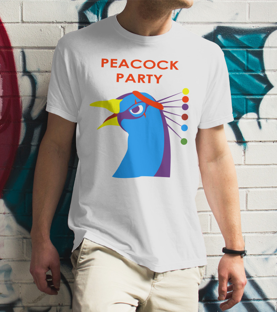 Peacock Party Auburn Blue Bird Colorful Head T-Shirt