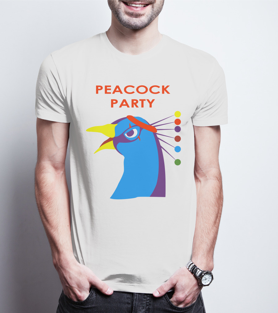 Peacock Party Auburn Blue Bird Colorful Head T-Shirt