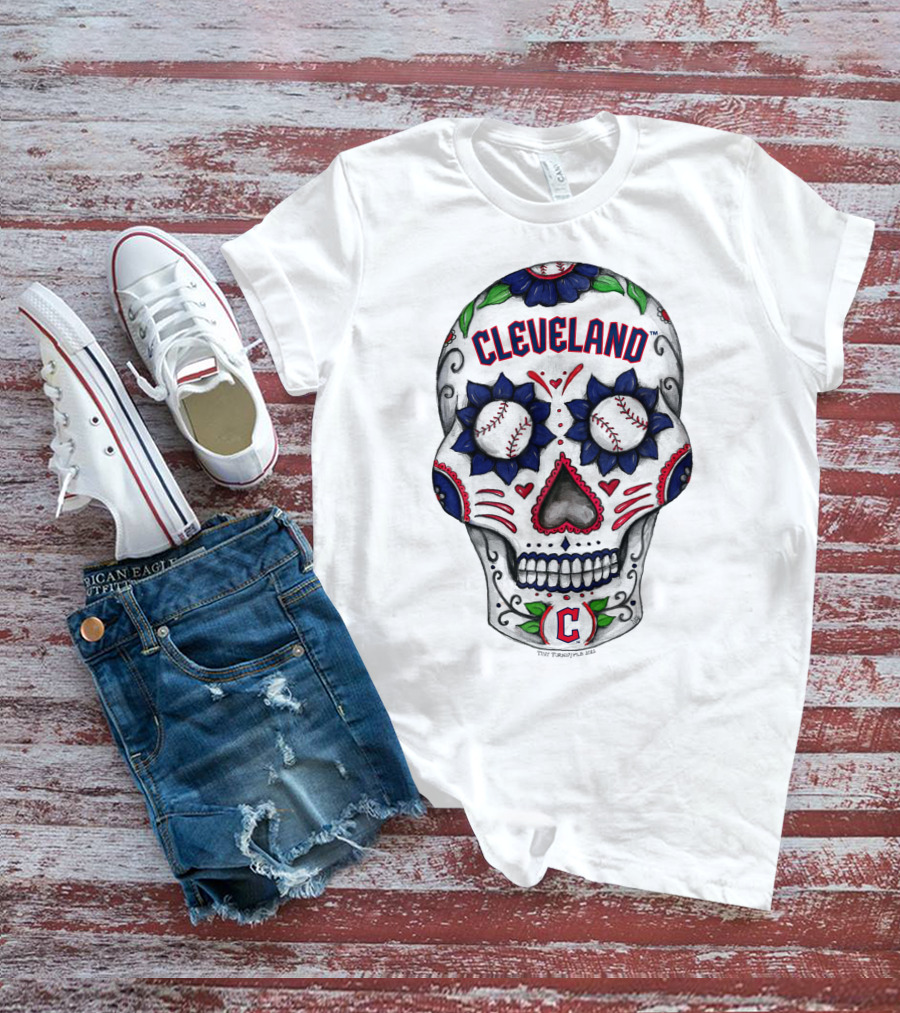 Tiny Turnip Cleveland Guardians Baseball Sugar Skull T-Shirt