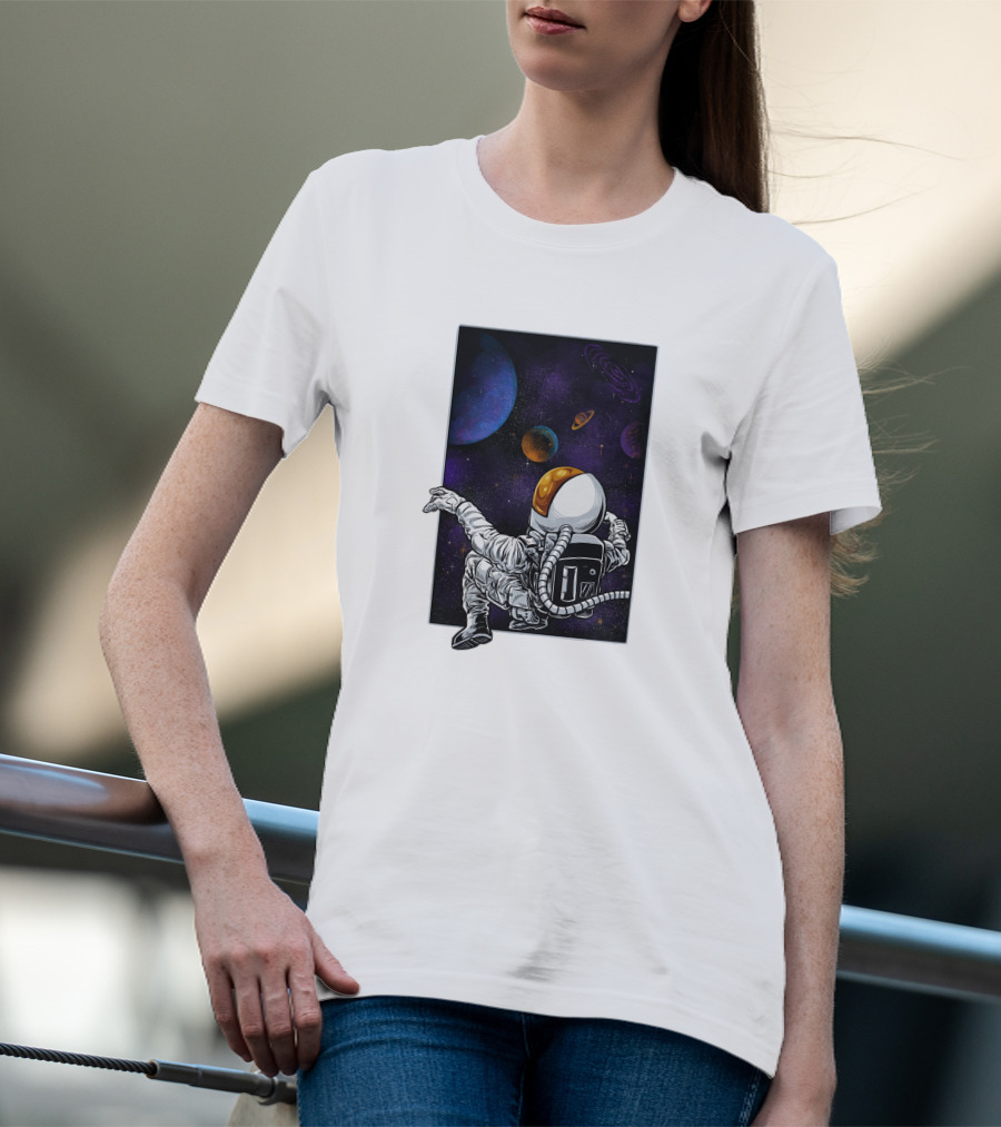 Khimyra Space Dimension Astronaut Planets Background T-Shirt