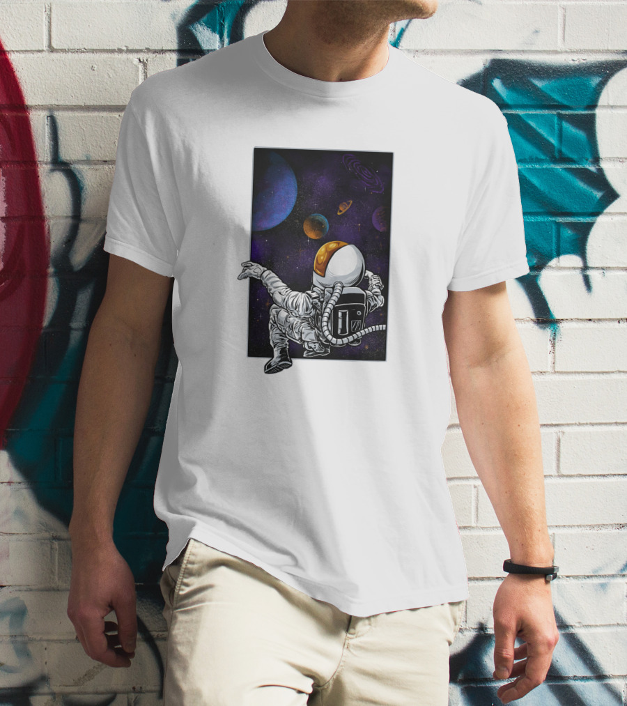 Khimyra Space Dimension Astronaut Planets Background T-Shirt