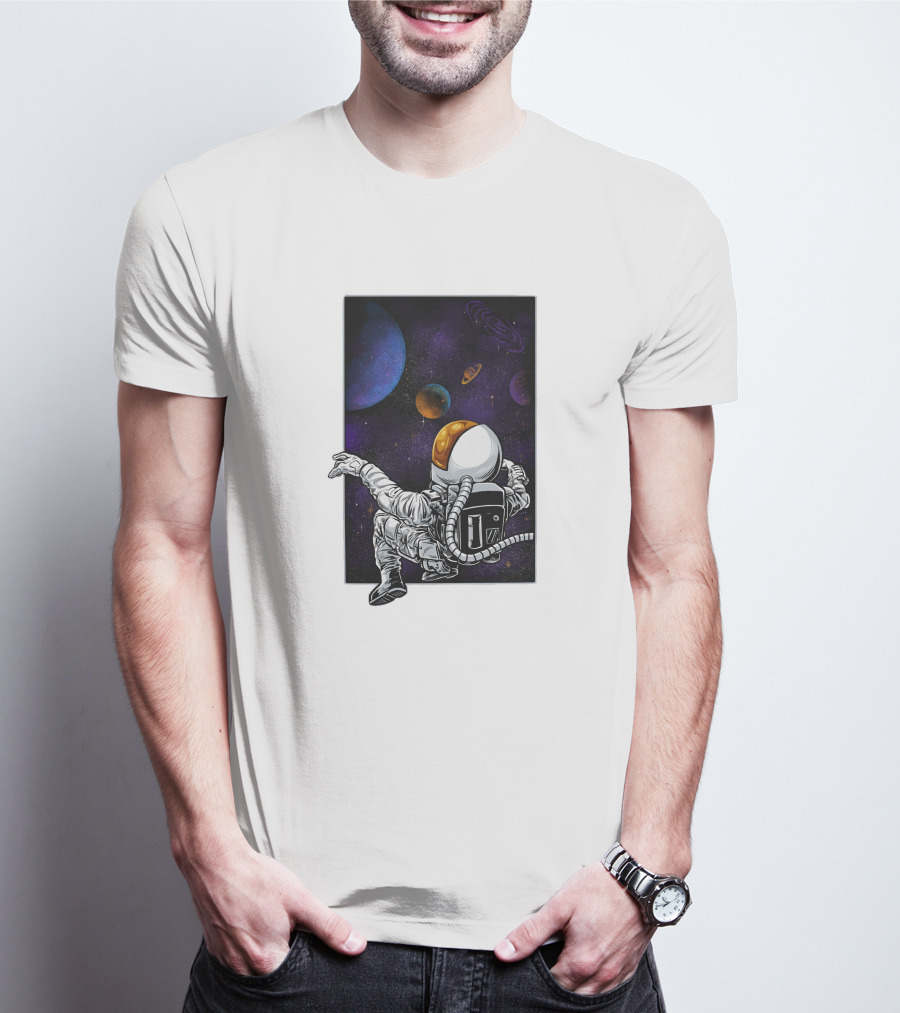 Khimyra Space Dimension Astronaut Planets Background T-Shirt