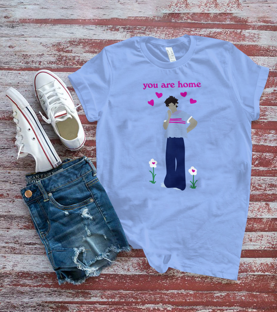 You Are Home Love Heart Flowers Blue T-Shirt