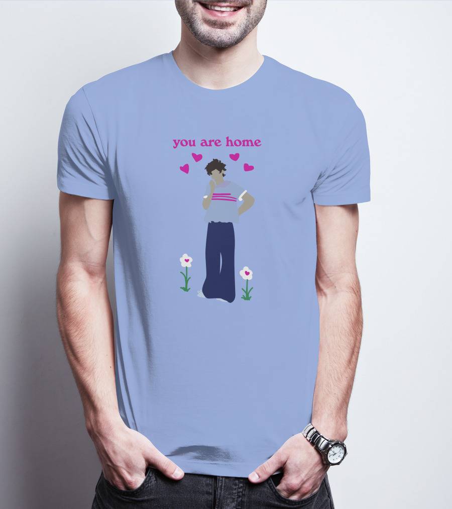 You Are Home Love Heart Flowers Blue T-Shirt