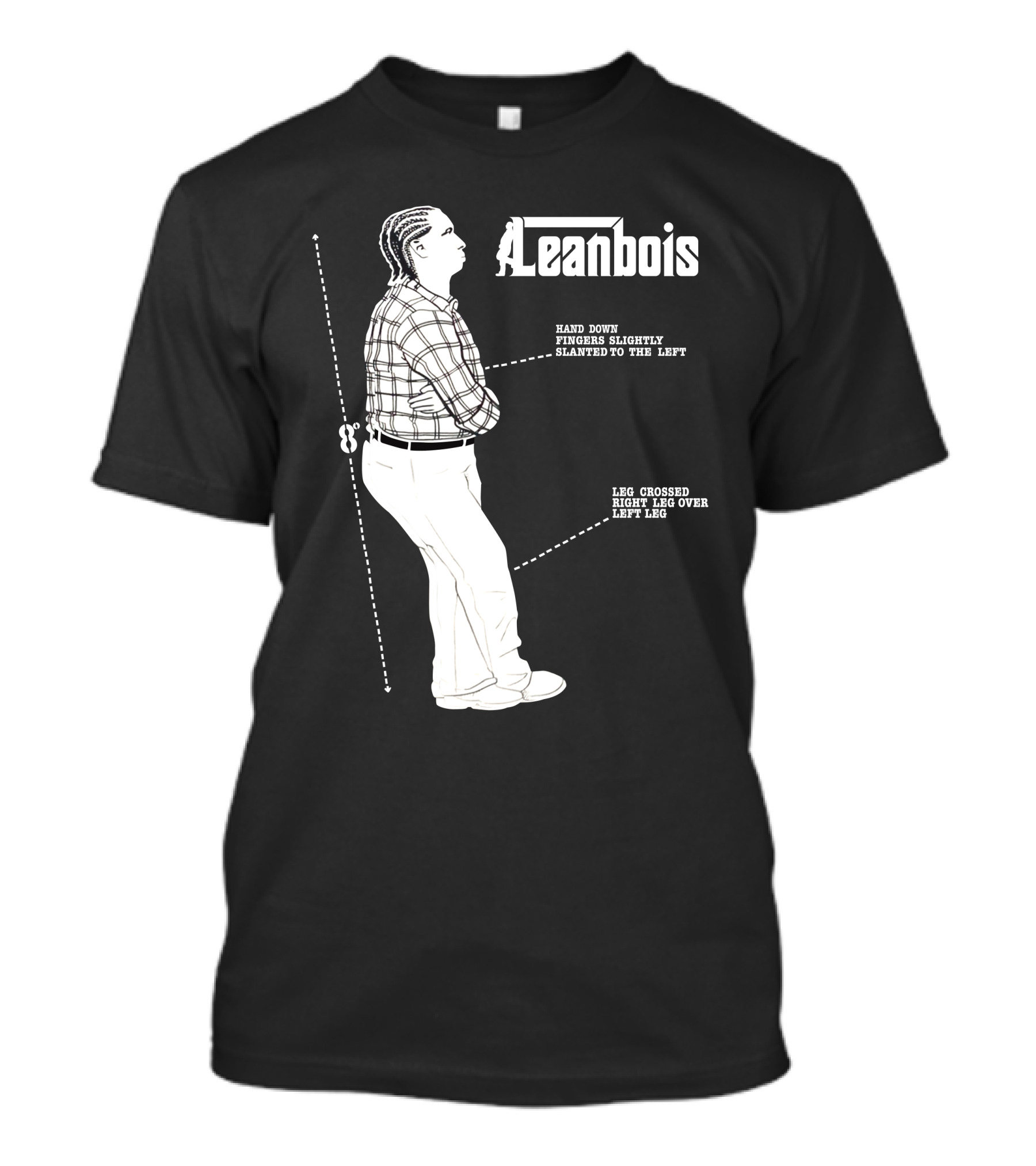 Leanbois Hand Down Fingers Slanted To The Left With Leg Crossed Right Over Left T-Shirt