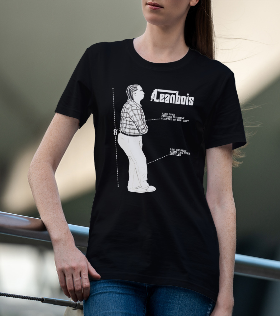Leanbois Hand Down Fingers Slanted To The Left With Leg Crossed Right Over Left T-Shirt