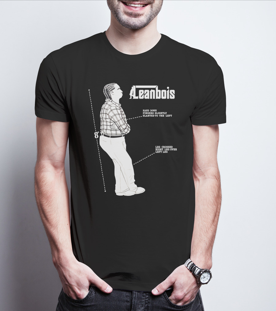 Leanbois Hand Down Fingers Slanted To The Left With Leg Crossed Right Over Left T-Shirt