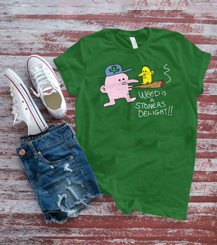 Weed Is A Stoners Delight Cartoon Characters Smoking Joint T-Shirt