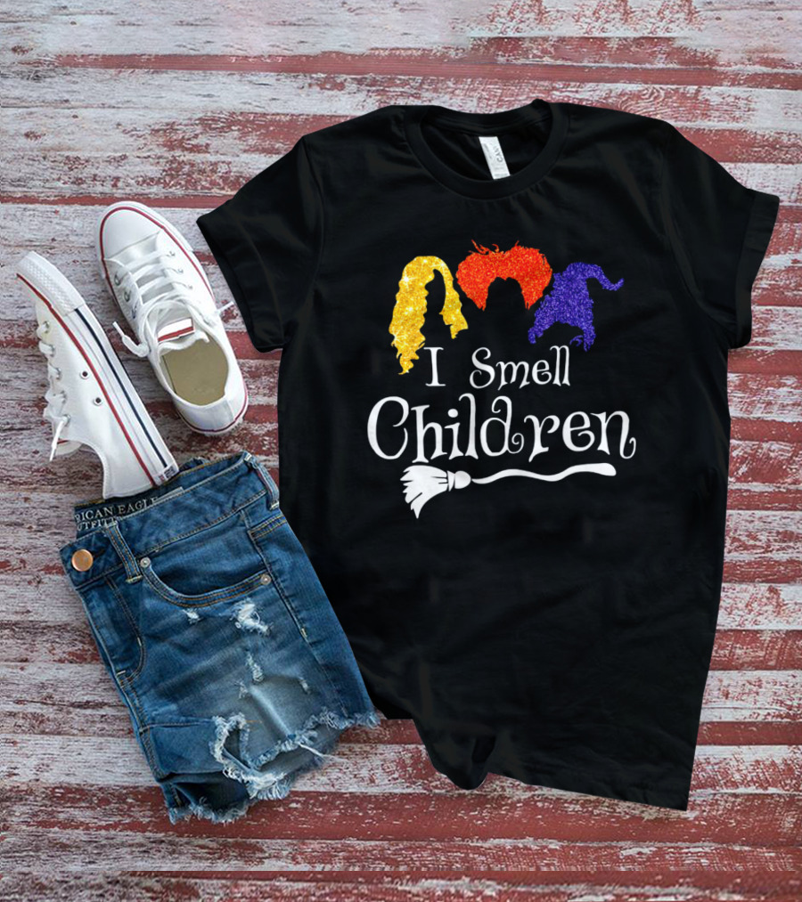 I Smell Children Witch Silhouette Hair Colors Broomstick T-Shirt