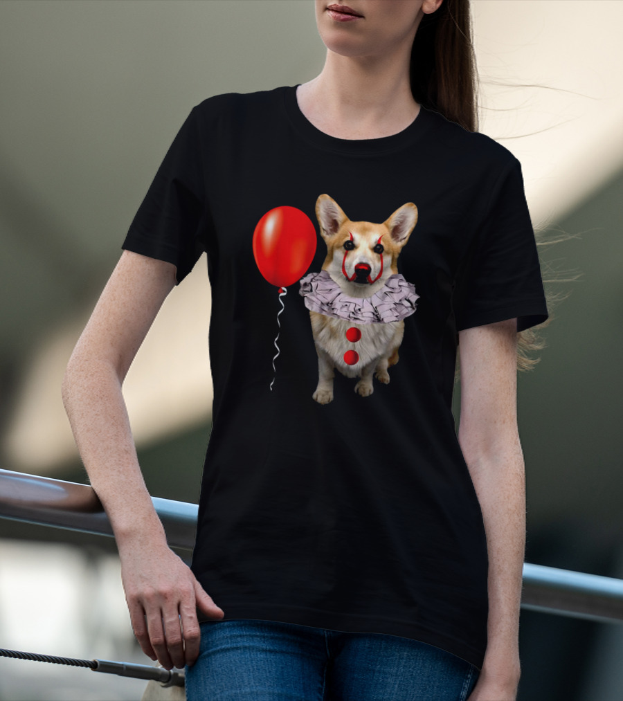 Red Balloon Corgi Scary Clown Funny Costume T-Shirt