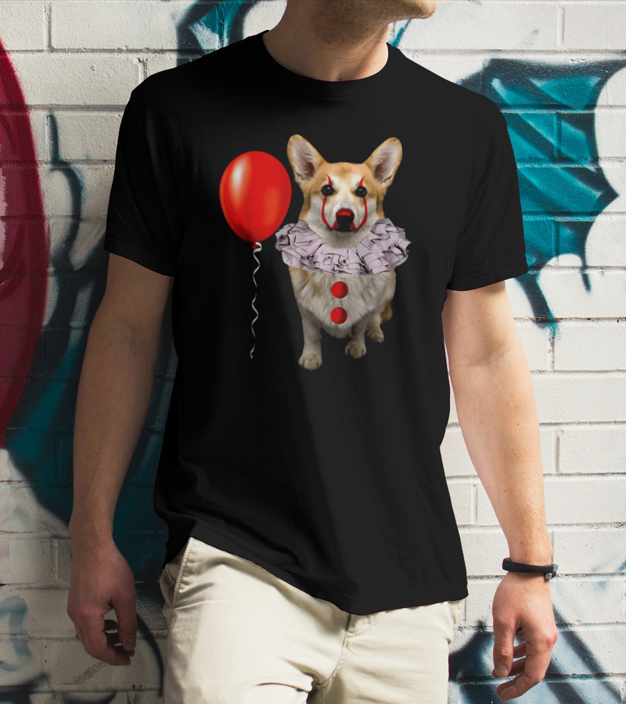 Red Balloon Corgi Scary Clown Funny Costume T-Shirt