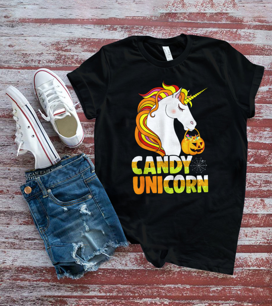 Candy Corn Unicorn Halloween Pumpkin Treats Girls T-Shirt