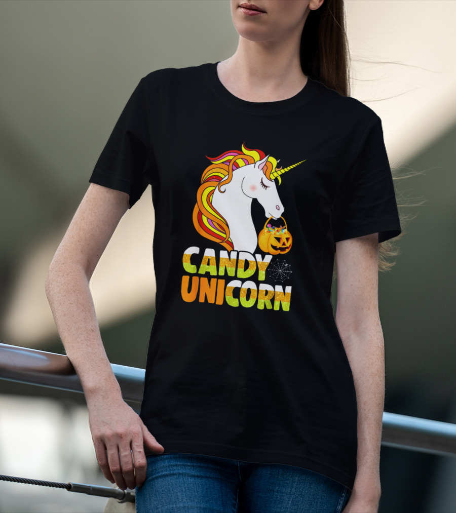 Candy Corn Unicorn Halloween Pumpkin Treats Girls T-Shirt