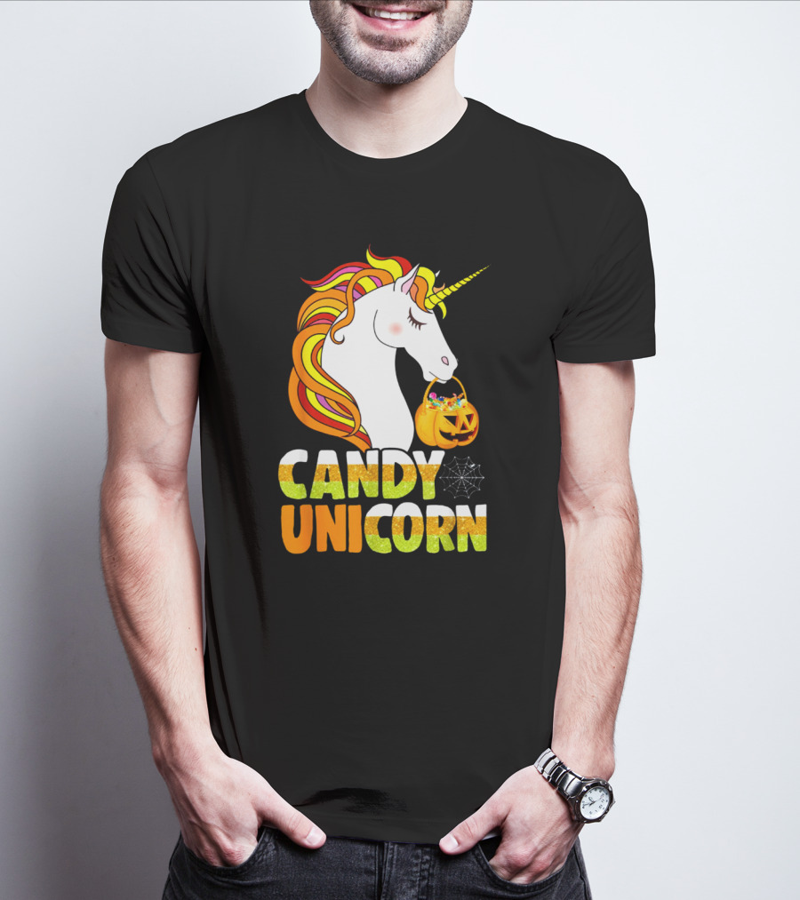 Candy Corn Unicorn Halloween Pumpkin Treats Girls T-Shirt