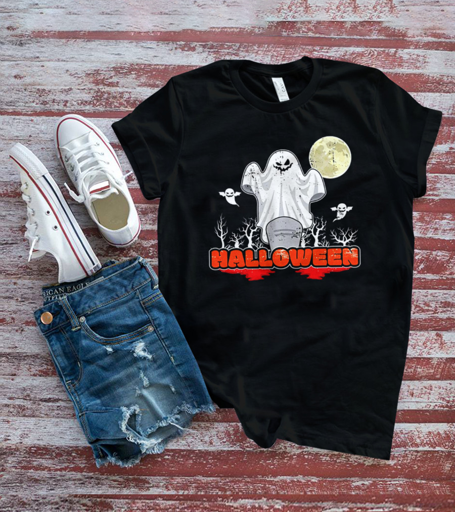 Halloween Ghostly Spirits With Haunted Moonlit Trees T-Shirt