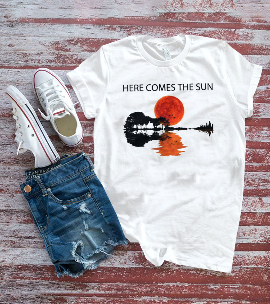 Here Comes The Sun Sunset Reflection Trees Silhouette Skyline Moon T-Shirt