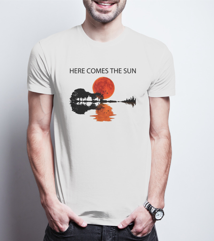 Here Comes The Sun Sunset Reflection Trees Silhouette Skyline Moon T-Shirt