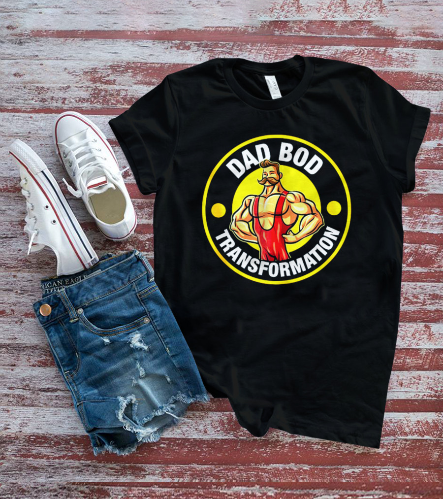 Dad Bod Transformation Muscular Cartoon Character T-Shirt