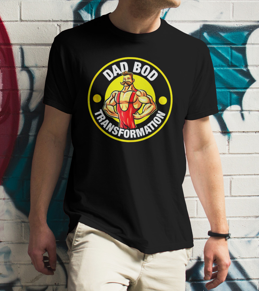 Dad Bod Transformation Muscular Cartoon Character T-Shirt