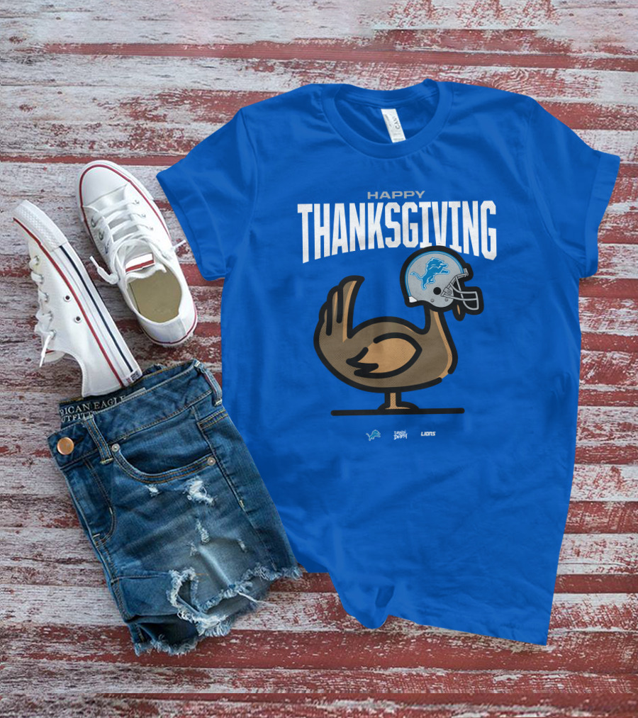 Detroit Lions Happy Thanksgiving Turkey Helmet Thanksgiving T-Shirt