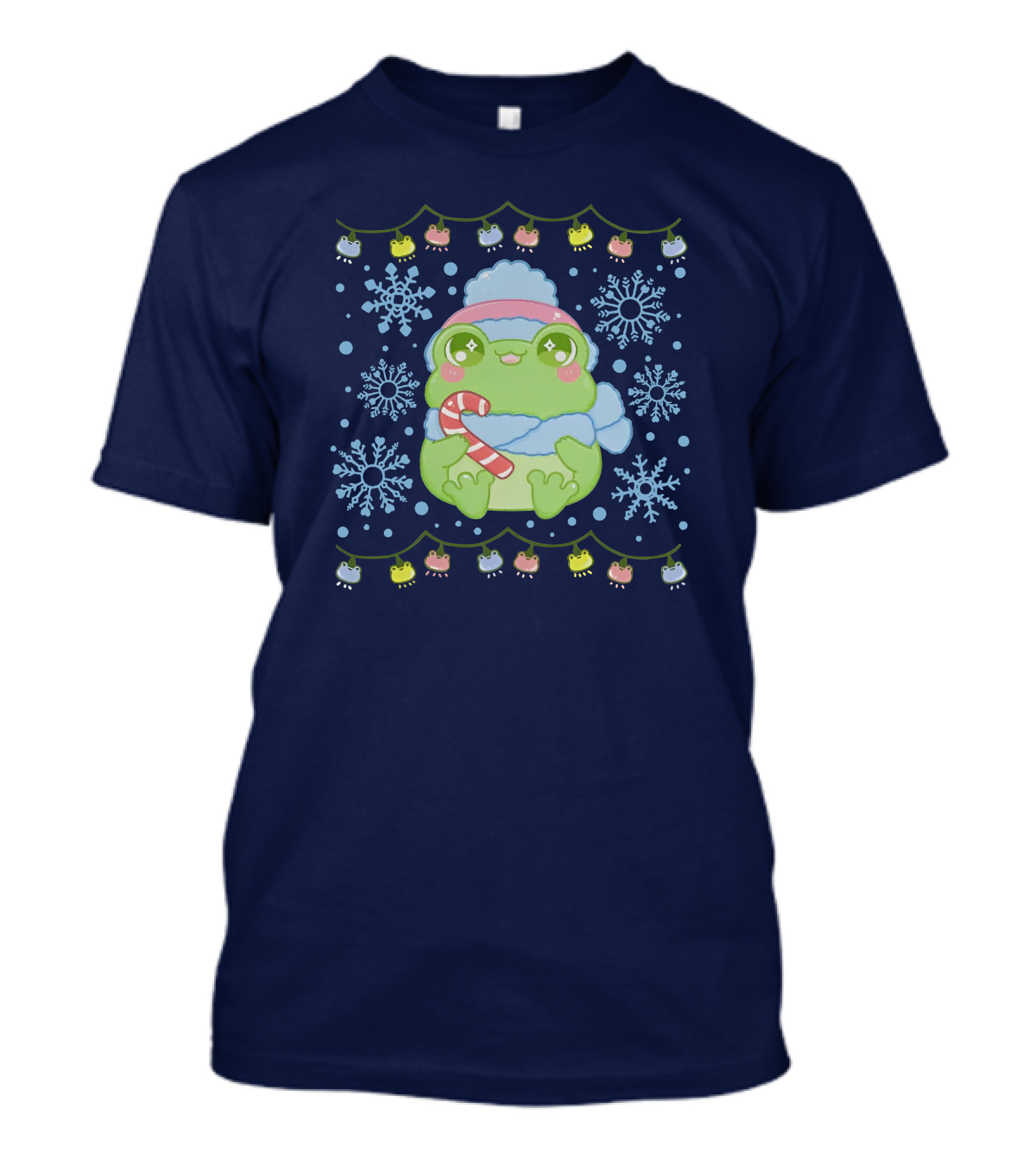 Merry Frogmas Cute Winter Frog With Candy Cane And Snowflakes T-Shirt