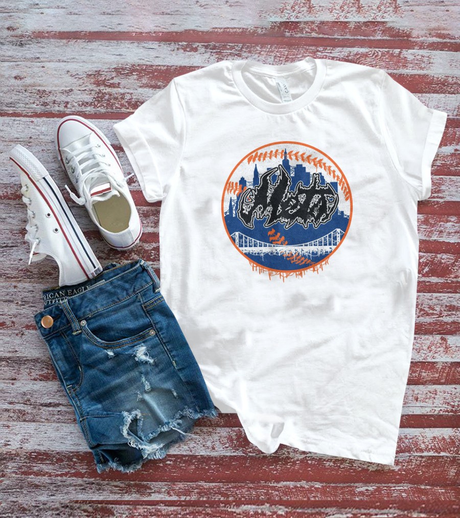 New York Mets Deathcore Baseball Skyline T-Shirt