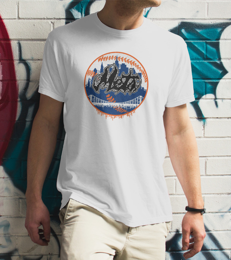 New York Mets Deathcore Baseball Skyline T-Shirt
