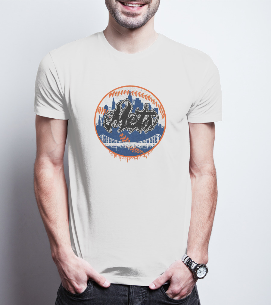 New York Mets Deathcore Baseball Skyline T-Shirt