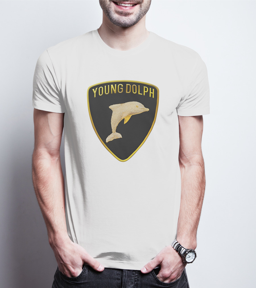 Young Dolph Rich Slave Emblem Gold Dolphin Badge T-Shirt