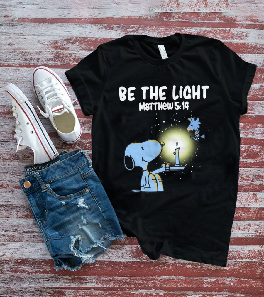 Be The Light Matthew 5:14 Snoopy Holding Candle Woodstock T-Shirt