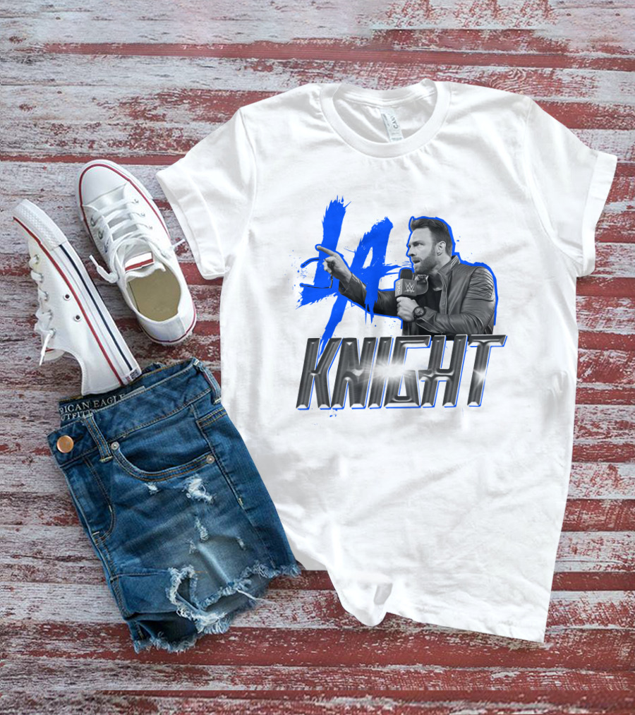 WWE LA Knight Promo With Microphone And Blue Splash T-Shirt